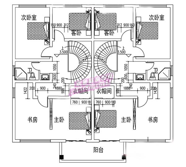 二層農(nóng)村雙拼別墅設(shè)計(jì)圖，14x12米，單戶90平米左右。