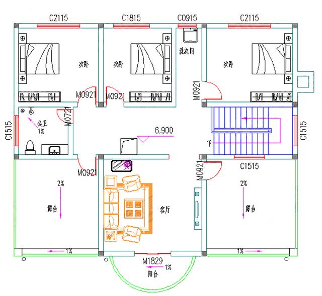 造價38萬14×12米三層3廳10室3衛(wèi)的別墅設計圖（附全套施工圖），設計圖布局流暢，適合農(nóng)村大家庭
