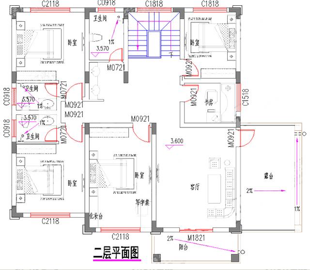 30萬占地160平2廳6室6衛(wèi)帶車庫套間二層農(nóng)村全套別墅施工圖，大氣又適用，你喜歡這款嗎？