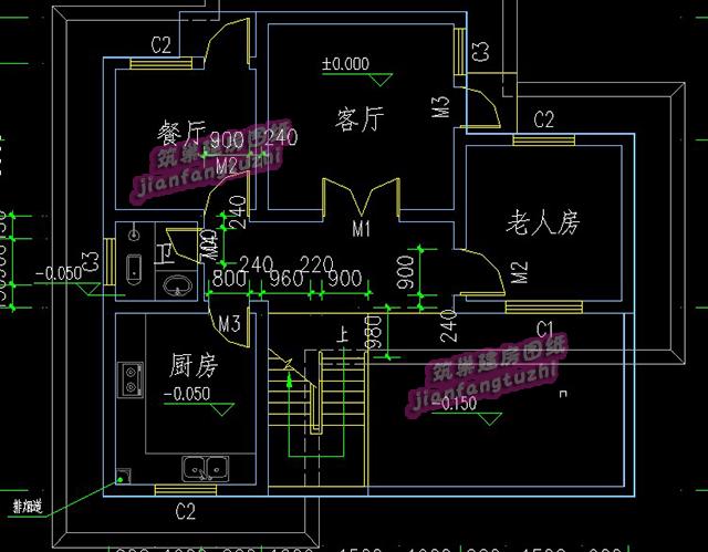 3房3廳的60平方米簡約二層農(nóng)村自建房設(shè)計圖紙（外樓梯設(shè)計），房型好看，走動也方便