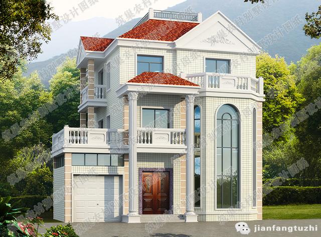 復式三層帶車庫豪華套間別墅設計圖，150㎡2廳8室。