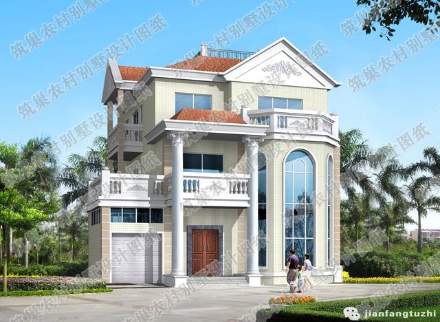 復式三層帶車庫豪華套間別墅設計圖，150㎡2廳8室。