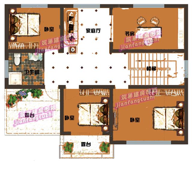 二層鄉(xiāng)村別墅設(shè)計圖，12x10米，戶型實用。