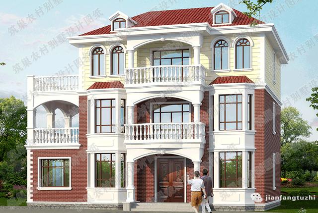 三層豪華別墅設(shè)計(jì)圖，15×10米，3廳7室?guī)Ы∩韰^(qū)+臥室套間+飄窗。