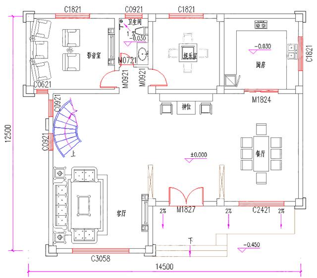 三層別墅設計圖，帶神位挑空客廳娛樂室影音室，精美闊氣，主體40萬！