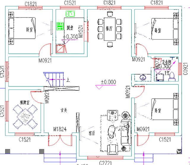 三層農(nóng)村自建房設(shè)計圖，3廳11室，帶棋牌室書房套房。