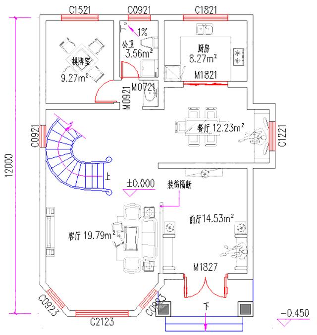 復(fù)式三層別墅設(shè)計圖，占地100㎡，2廳5臥帶棋牌室休閑廳，結(jié)構(gòu)設(shè)計獨特新穎。