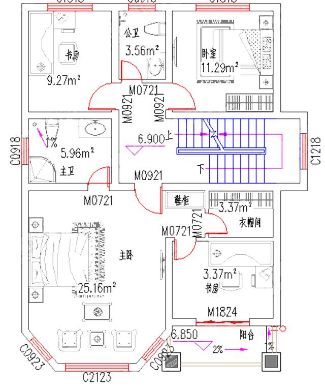 復(fù)式三層別墅設(shè)計圖，占地100㎡，2廳5臥帶棋牌室休閑廳，結(jié)構(gòu)設(shè)計獨特新穎。