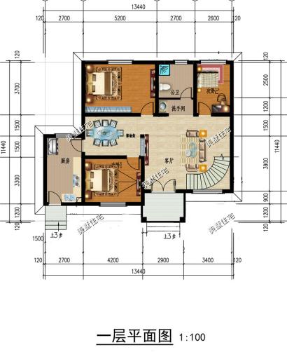 三層農(nóng)村新穎小別墅，13X11米，7室2廳帶書房，住著寧靜又舒心。