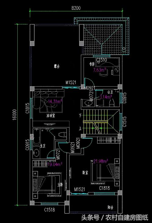 二層半農(nóng)村自建房，8X16米，帶車庫布局好，又舒適實用有面子。