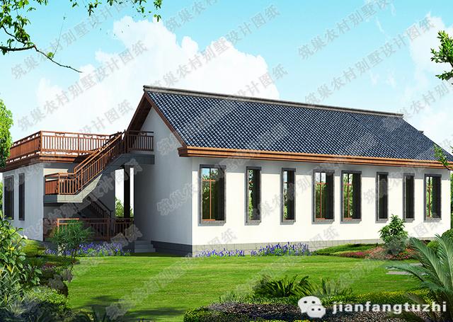 一層中式別墅設計圖，210平方米帶豪華套房，造價20萬。