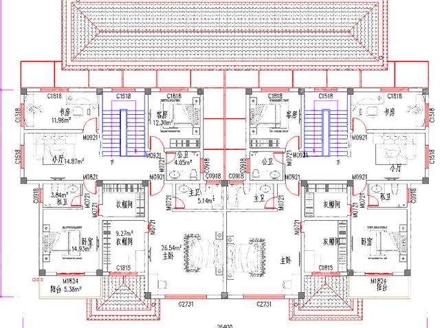 二層雙拼自建房，26×19米，造價110玩，帶地下室+堂屋+柴房+套房。