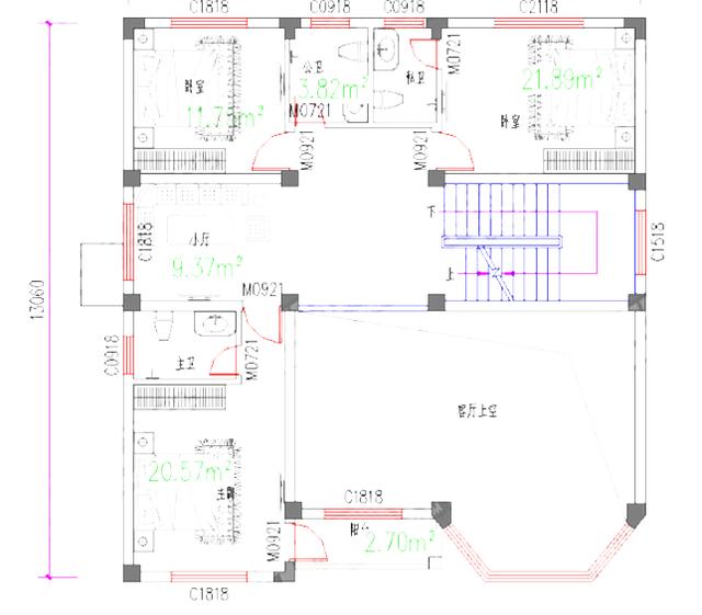 四層農(nóng)村別墅設(shè)計圖，12×13米，4廳10室?guī)艨湛蛷d+老人房+套房。