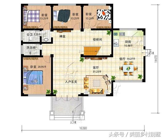 三層簡歐風(fēng)格農(nóng)村別墅，188平，造價50萬，陽光餐廳雙露臺。