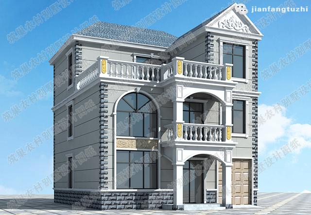 復式三層歐式別墅設計圖，2廳6臥130㎡帶車庫健身房休閑廳，造價30萬。