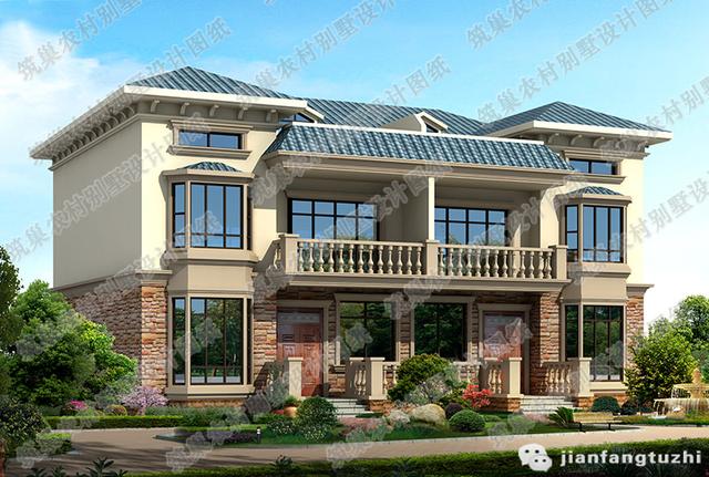 5款農(nóng)村聯(lián)排雙拼兄弟合建房：三層別墅設(shè)計圖，16×12米，造價50萬。