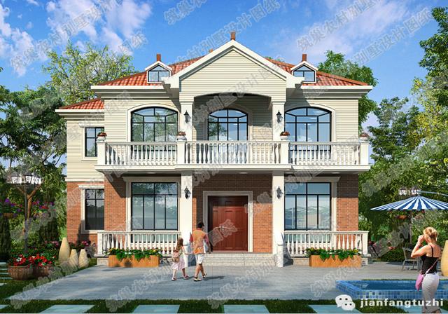 二層中式農村自建房，2廳5臥，21×18帶內院燒火房娛樂室，造價50萬。