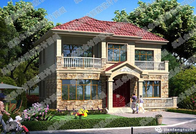 二層中式農村自建房，2廳5臥，21×18帶內院燒火房娛樂室，造價50萬。