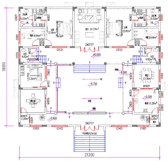 二層中式農村自建房，2廳5臥，21×18帶內院燒火房娛樂室，造價50萬。