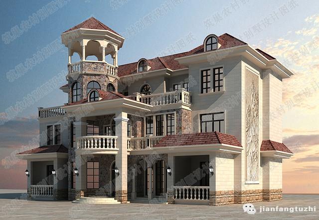 三層復式農(nóng)村設計別墅圖，1廳13室，14*15米，造價50萬，旋轉樓梯+茶室+豪華房。