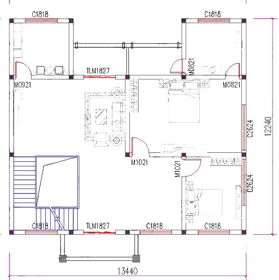 三層帶閣樓層別墅設(shè)計圖，4廳6室，13×12米，造價50萬。