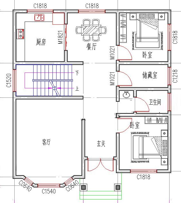 二層農(nóng)村自建房，11×12米，2廳5臥，挑空客廳+休息區(qū)+套房，造價20萬
