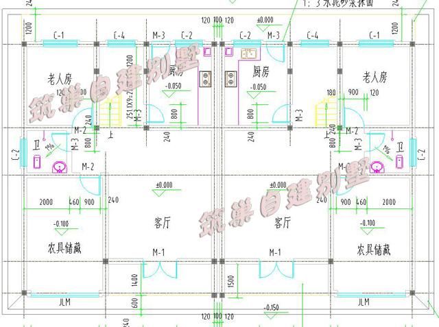 簡約二層農(nóng)村雙拼別墅設(shè)計圖，17*11米，帶老人房，造價40萬