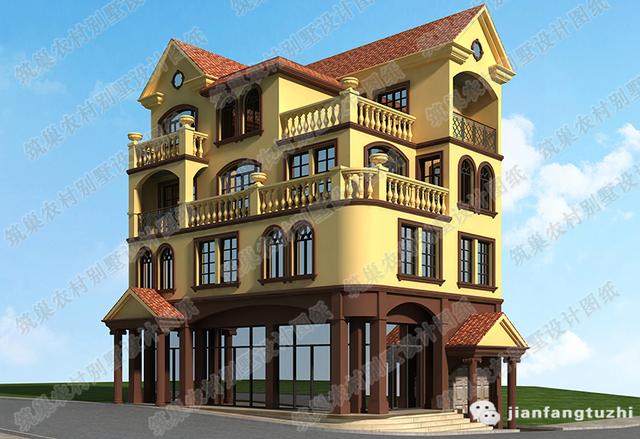 四層帶商鋪多功能別墅設(shè)計圖，占地100平方米，豪華大氣，造價40萬。