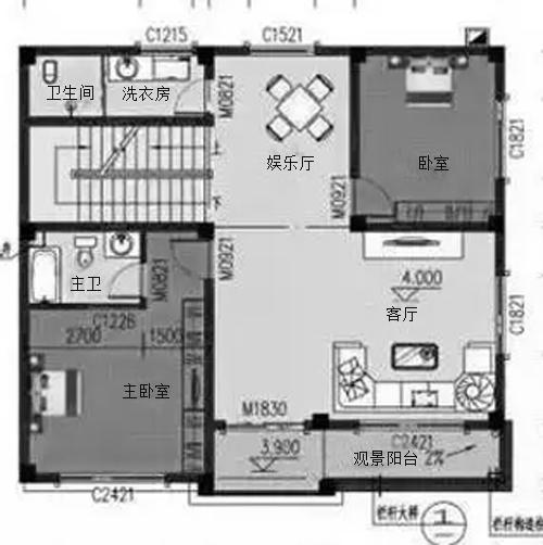 3廳5臥三層農(nóng)村別墅設(shè)計(jì)圖，11×10米，造價(jià)25萬，涼亭+娛樂廳+觀景陽臺。