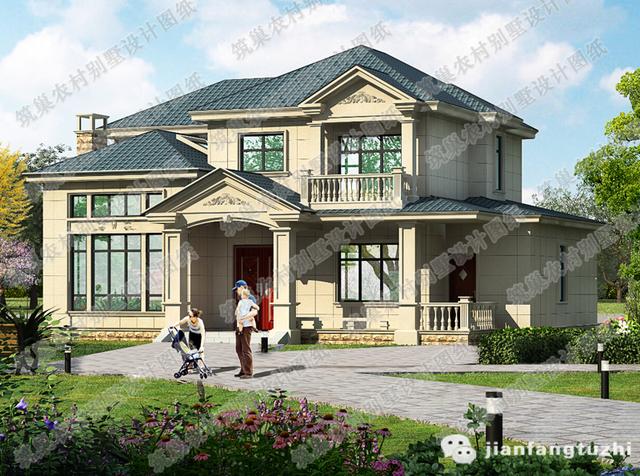 二層農(nóng)村別墅設(shè)計(jì)圖，占地160㎡，造價30萬，1廳5臥帶豪華套房