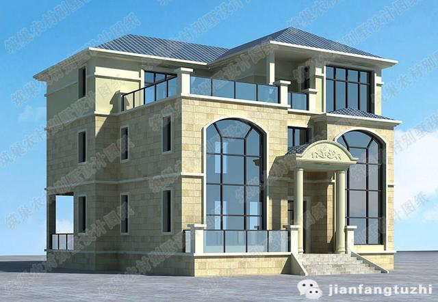 14×14米復(fù)式三層私家別墅設(shè)計(jì)圖，2廳4臥，帶奢華套房+雙落地窗，造價(jià)43萬(wàn)