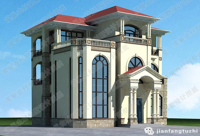 三層獨(dú)棟別墅設(shè)計(jì)圖，2廳8臥，地下車庫(kù)+挑空客廳+豪華主臥，造價(jià)42萬