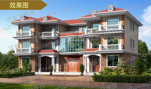 三層奢華雙拼聯(lián)排兄弟別墅設(shè)計(jì)圖，24×14米，單戶有3廳5臥，造價(jià)80萬(wàn)