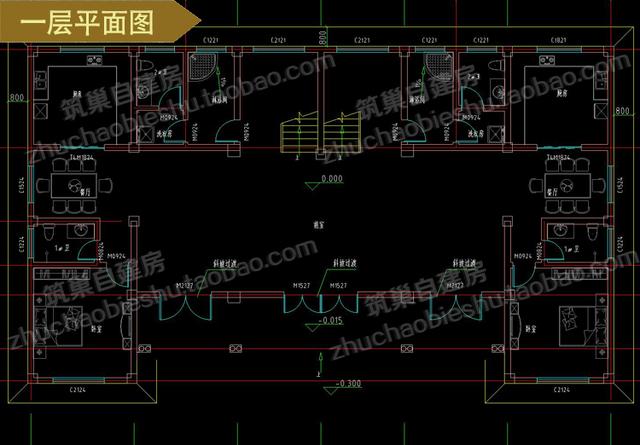 三層奢華雙拼聯(lián)排兄弟別墅設(shè)計(jì)圖，24×14米，單戶有3廳5臥，造價(jià)80萬(wàn)
