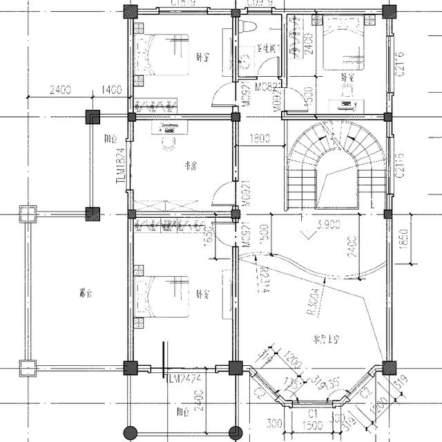 高貴大氣三層別墅設(shè)計(jì)圖，造價(jià)約40萬(wàn)2廳7臥帶車(chē)庫(kù)+旋轉(zhuǎn)樓梯+挑空客廳+套間+落地窗