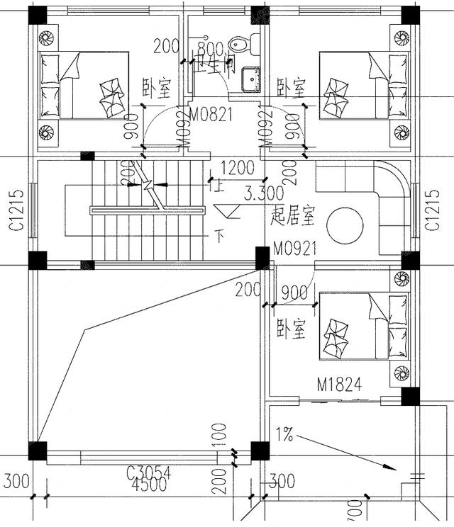 小戶型三層自建房設(shè)計(jì)圖，3廳7臥帶挑空客廳，色調(diào)協(xié)調(diào)，精致小巧