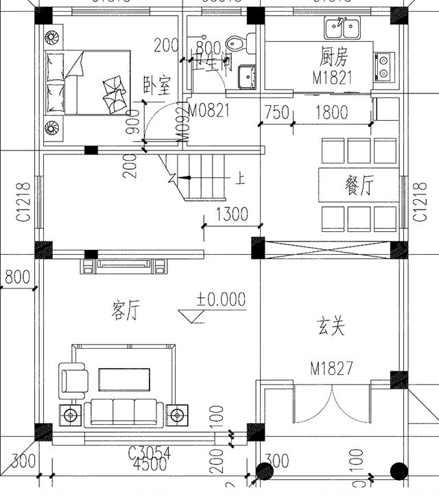 小戶型三層自建房設(shè)計(jì)圖，3廳7臥帶挑空客廳，色調(diào)協(xié)調(diào)，精致小巧