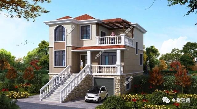 5室2廳4衛(wèi)帶車庫的三層歐式別墅設(shè)計(jì)圖，簡約大氣，20多萬能建這樣一套別墅也是很超值了！