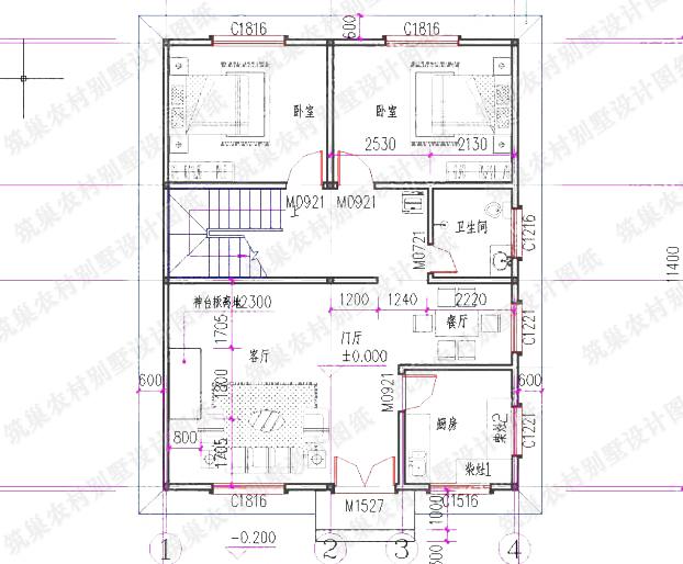 實(shí)用型二層平屋頂簡單農(nóng)村自建房全套設(shè)計(jì)圖紙，100平方米1廳5臥，施工簡單，戶型簡約