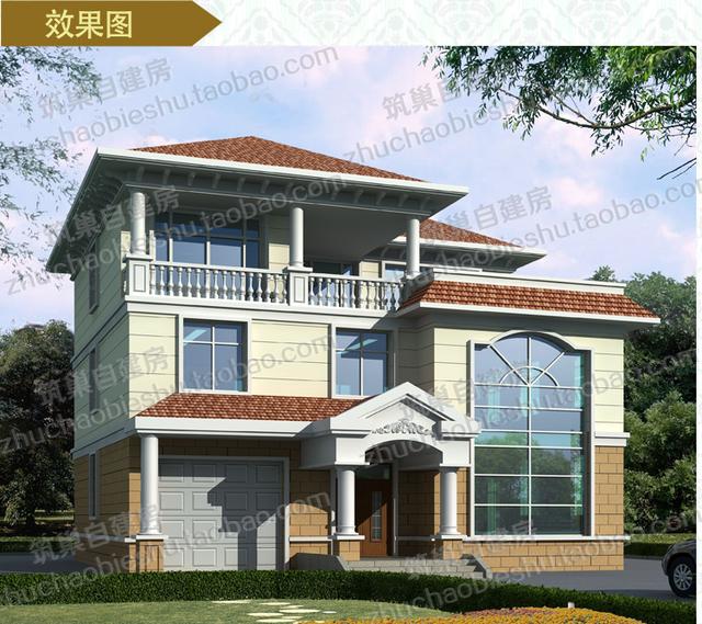 三層別墅圖紙，12×12米2廳5臥，造價(jià)30萬(wàn)，挑空客廳+車庫(kù)+露臺(tái)花園