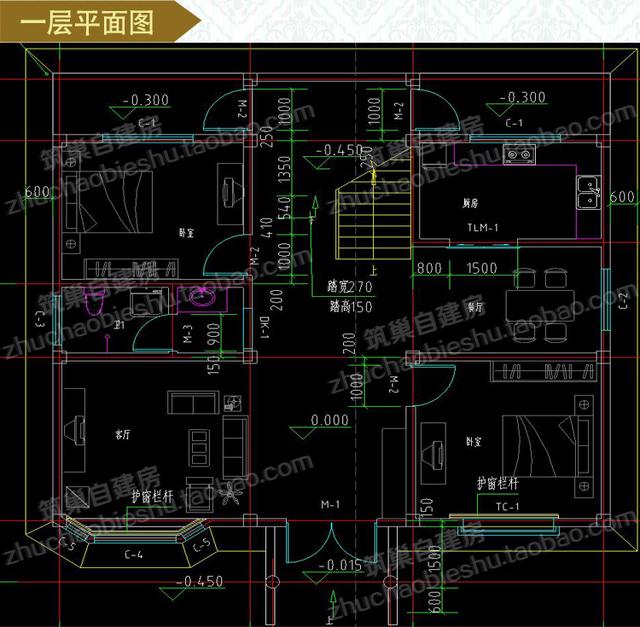 三層農(nóng)村別墅設計圖，12×12米，2廳8臥，造價30萬，南北多陽臺設計！