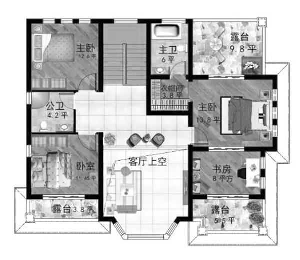 二層帶挑空客廳+豪華主臥農(nóng)村自建房設計圖，豪華大氣，造價20萬