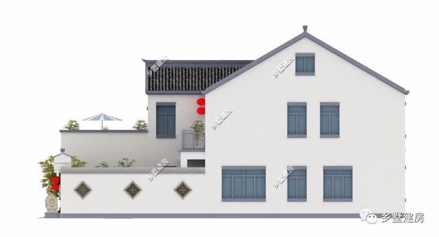 360平農(nóng)村四合院別墅設(shè)計圖，黛瓦白墻，簡約大方，還有陽光房+健身房