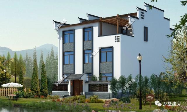 360平農(nóng)村四合院別墅設(shè)計圖，黛瓦白墻，簡約大方，還有陽光房+健身房