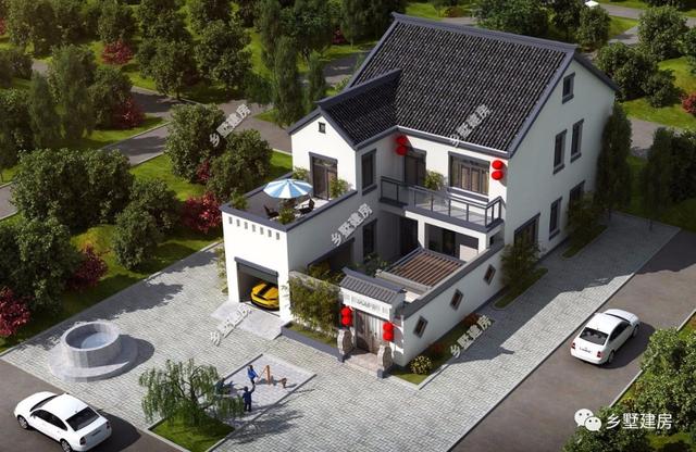 360平農(nóng)村四合院別墅設(shè)計圖，黛瓦白墻，簡約大方，還有陽光房+健身房