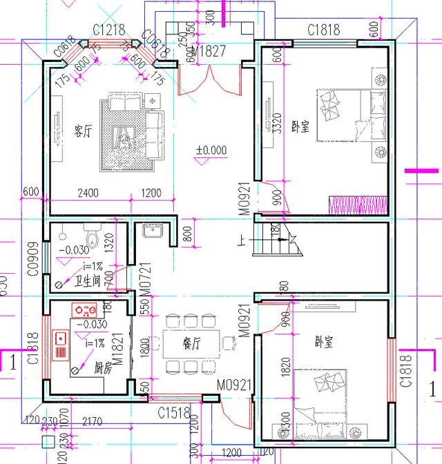10×11農(nóng)村二層平屋頂自建房20萬2廳4臥全套設計施工圖，簡單易建