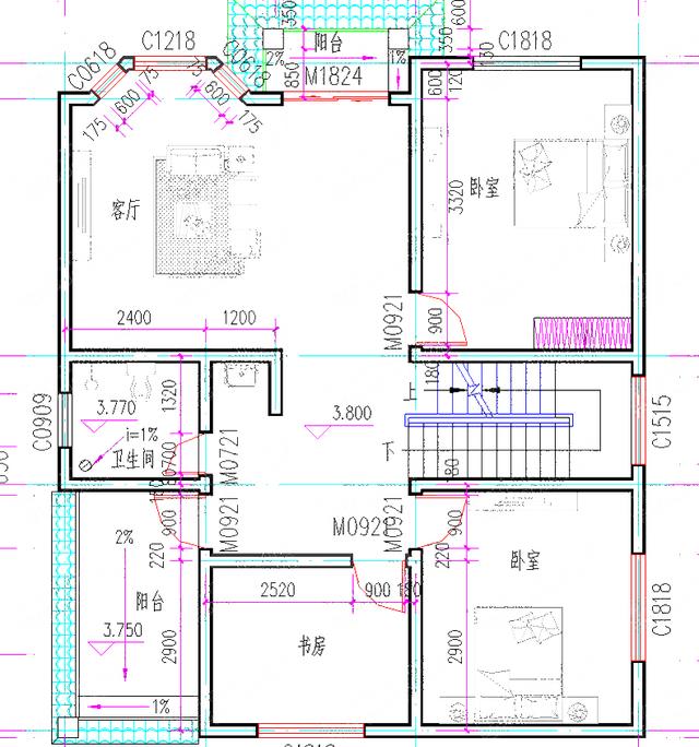 10×11農(nóng)村二層平屋頂自建房20萬2廳4臥全套設計施工圖，簡單易建