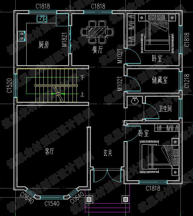 農(nóng)村二層別墅圖，20萬133㎡2廳5臥帶挑空客廳落地窗，一起來看看