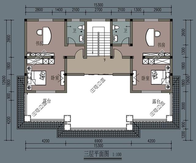 15x12米農(nóng)村別墅戶型圖，8室2廳8衛(wèi)帶露臺，造型美觀大氣，內(nèi)部合理舒適
