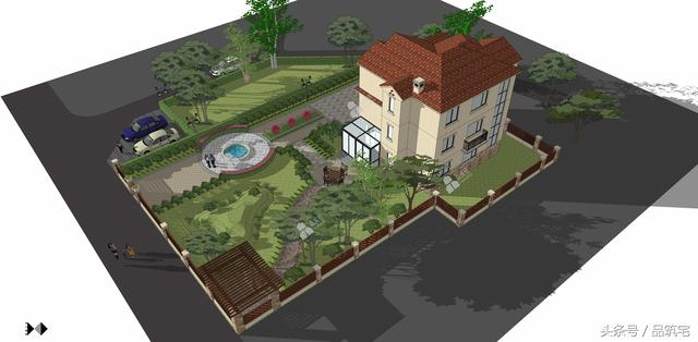 12X10三層西班牙風(fēng)格別墅圖，戶型方正、緊湊實用，有露臺有陽光房有院子，一家共享天倫~